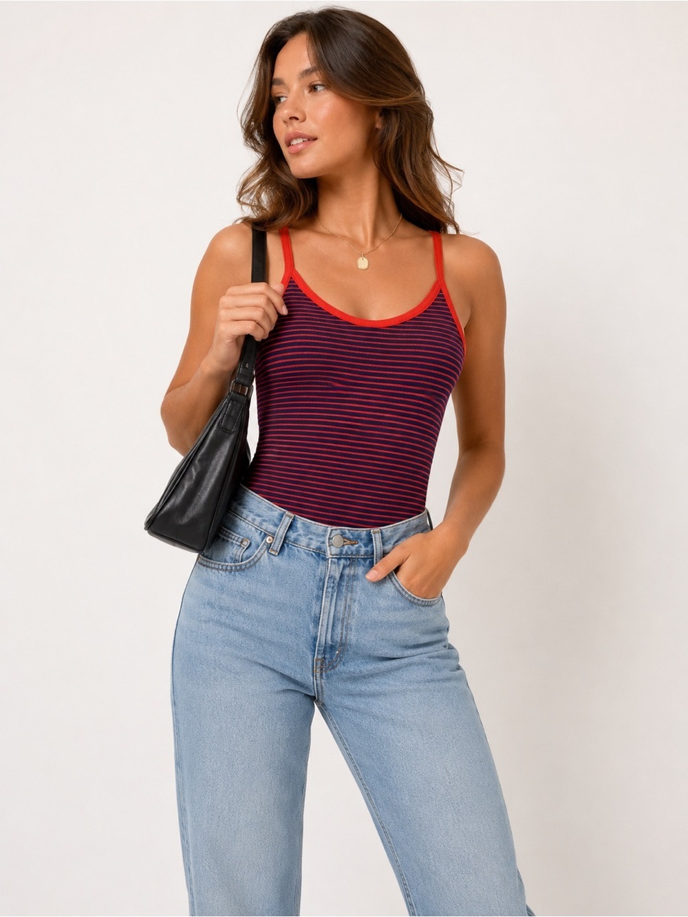 Gap Navy Red Striped Cami Bodysuit Women’s Size M Stretch Sleeveless Tank Top
